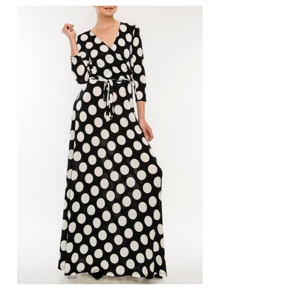 BLACK AND WHITE POLKA DOT MAXI DRESS - Picture 3 of 7